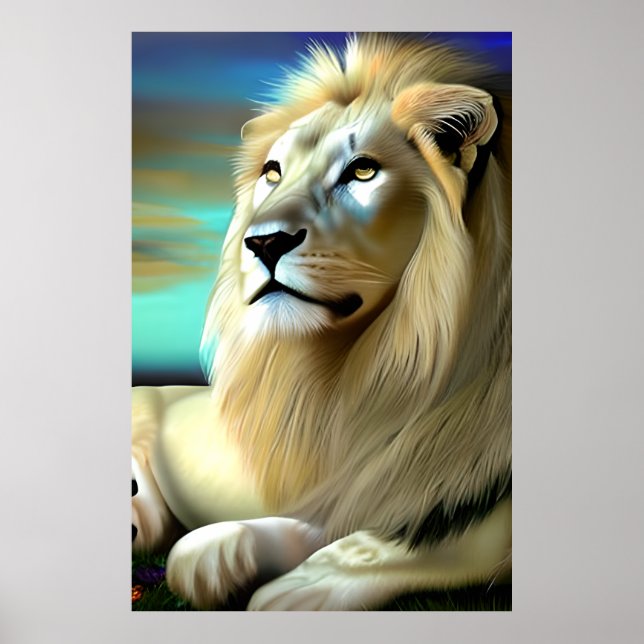 Poster Majestic White Lion Ethereal Art (Devant)