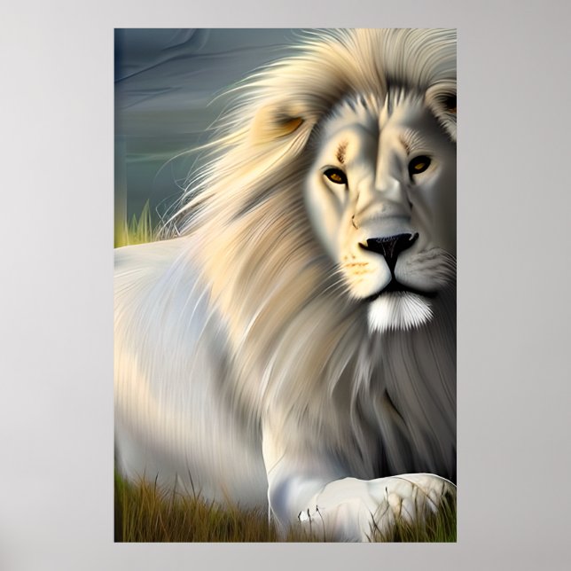 Poster Majestic White Lion Ethereal Art (Devant)