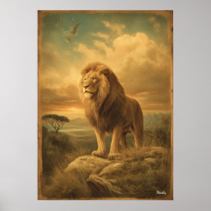 Poster Majestueux Lion – Rétro Vintage Safari du Milieu d