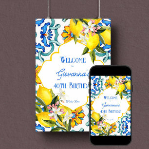 Poster Majolica en tuiles bleues citrons signe d'annivers