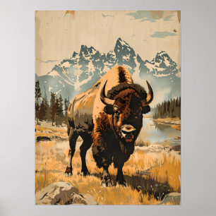 Poster Majorité des plaines : Illustration du bison Vinta
