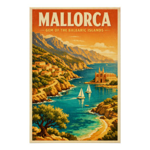 Poster Majorque, Espagne, dans un classique rétro