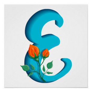 Poster Majuscule E monogramme floral