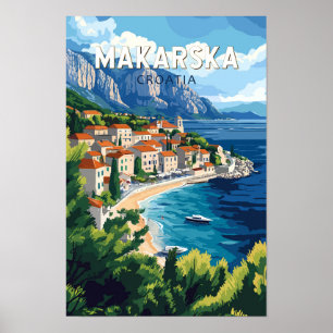 Poster Makarska Croatie Illustration Voyage Art Vintage