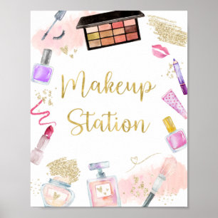 Poster Makeup Station Glitz & Glam Spa Birthday Sign