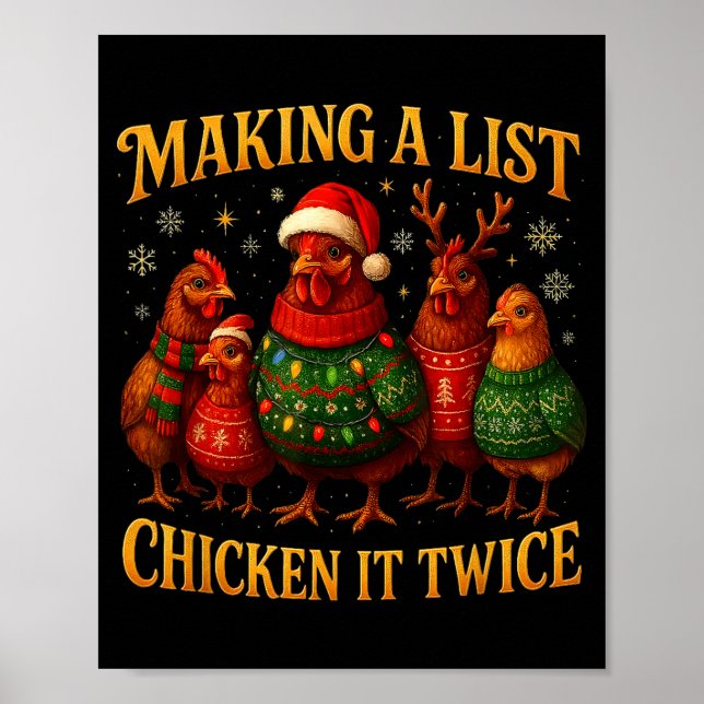 Poster Making A List Chicken It Twice Funny Christmas  (Devant)