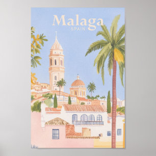 Poster Malaga Espagne Gouache Peinture Illustration Voyag