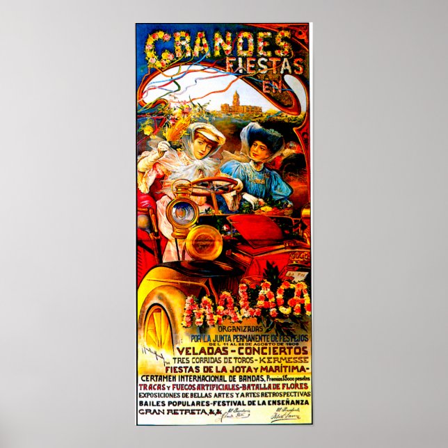 Poster Malaga Espagne ~ Publicité automobile Vintage (Devant)