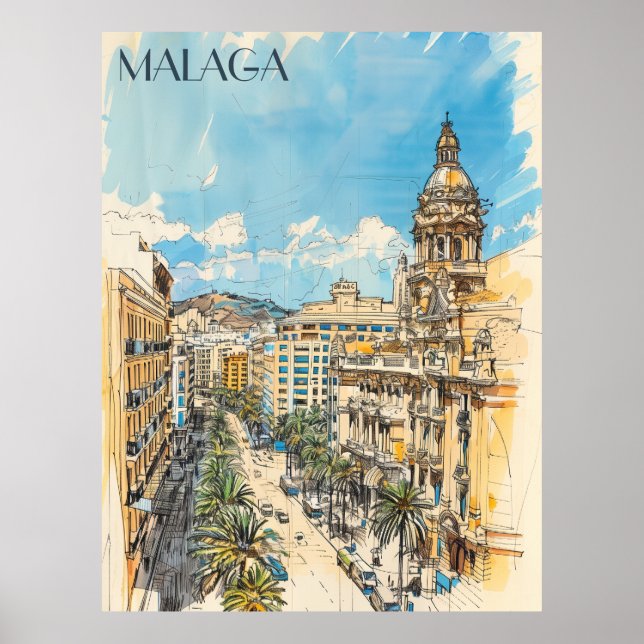 Poster Malaga Espagne Voyage (Devant)
