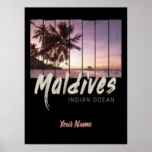 Poster Maldives Indian Ocean vintage sunset
