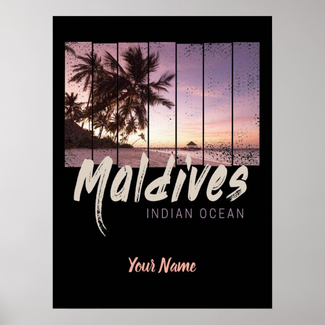 Poster Maldives Indian Ocean vintage sunset (Devant)