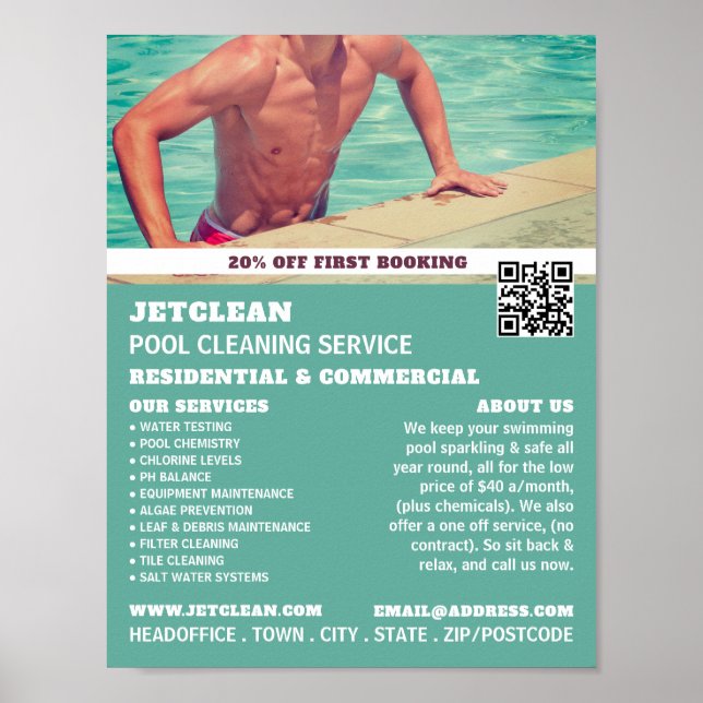 Poster Male Bather Portrait, Nettoyage De Piscine (Devant)