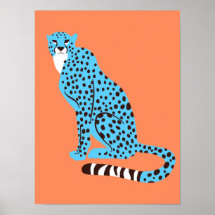 Poster Malibu Blue Cheetah moderne sur Saumon Orange