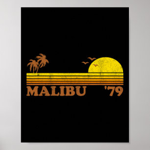Poster Malibu Californie Rétro Plage Surf 70's Vintage