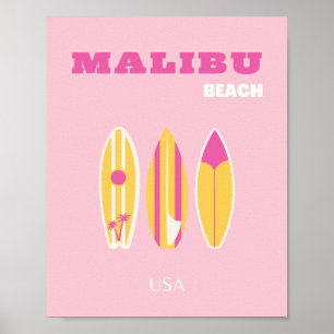 Poster Malibu, Plage de Malibu, Preppy, Rose