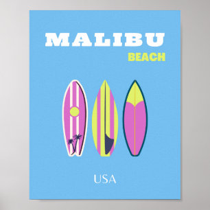 Poster Malibu, Plage de Malibu, Tropical, Preppy, Bleu