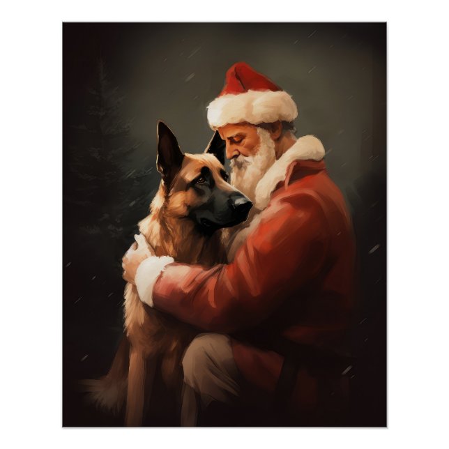Poster Malinoi Belge Avec Noël Festif Du Père Noël (Devant)