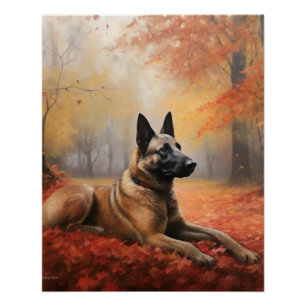 Poster Malinoi belge en automne Leaves Fall Inspire