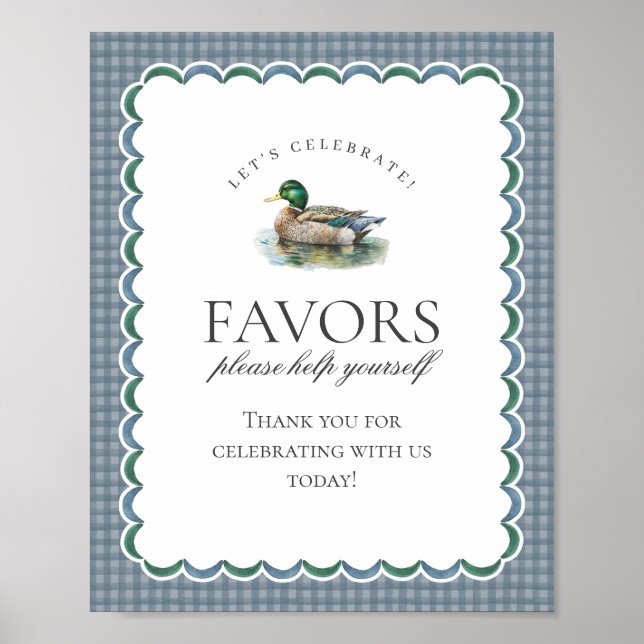 Poster Mallard Duck Hunting Blue Gingham Favors Sign (Devant)
