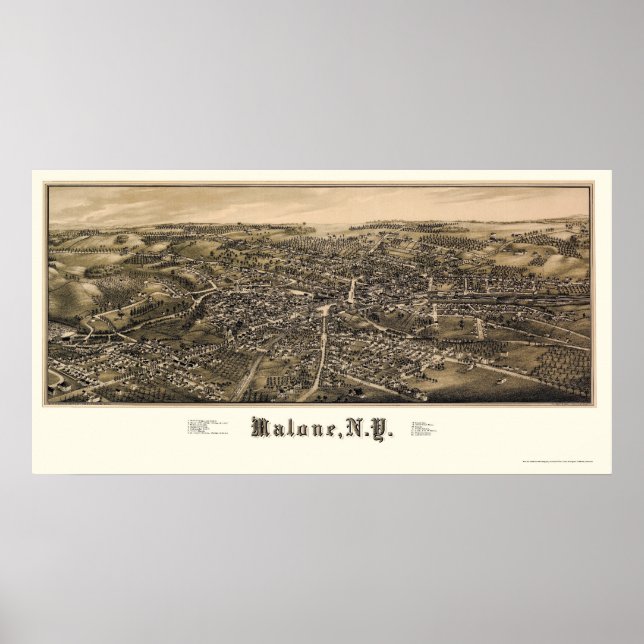 Poster Malone, NY Carte panoramique - 1886 (Devant)