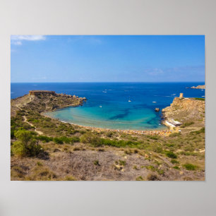 Poster Malte Baie de Ghajn Tuffieha Île Méditerranéenne