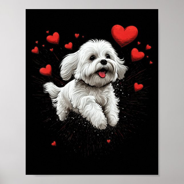 Poster Maltese Dog Love Heart For Valentines Day Maltese  (Devant)