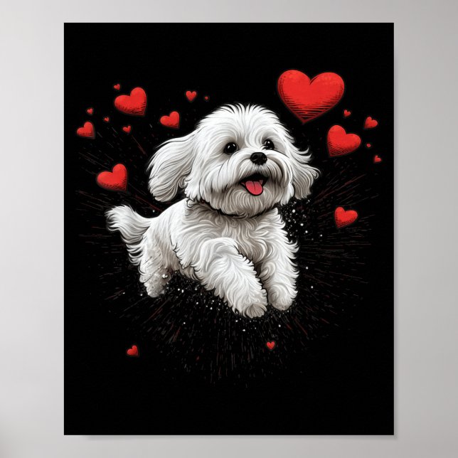 Poster Maltese Dog Love Heart For Valentines Day Maltese  (Devant)