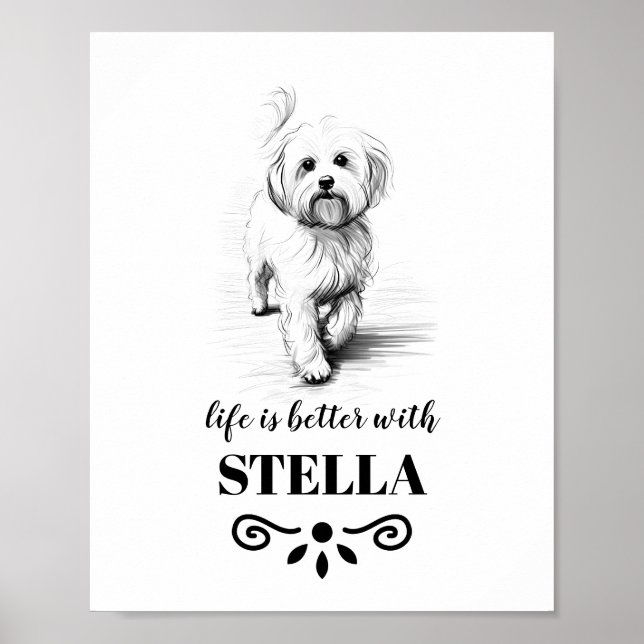 Poster Maltese Life est meilleur avec Custom Dog Name (Devant)