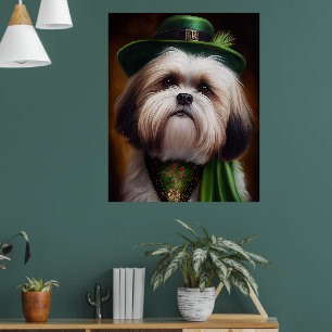Poster Malti Tzu Chien en Robe de la Saint Patrick