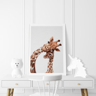 Poster Mama & Baby Giraffe, Aquarelle