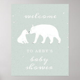 Poster Mama Polar Bear Blue Snow Baby Shower Welcome 