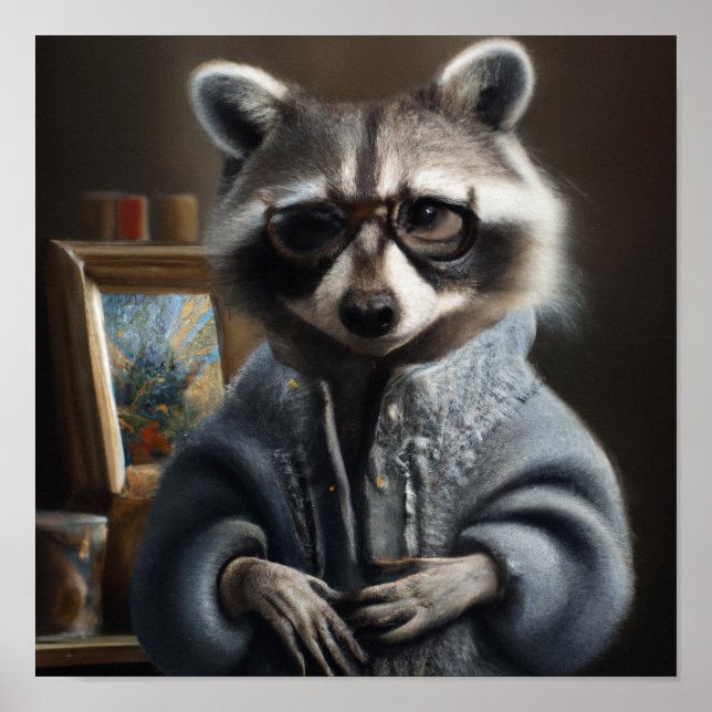 Poster Mama Raccoon en tricot et lunettes (Devant)