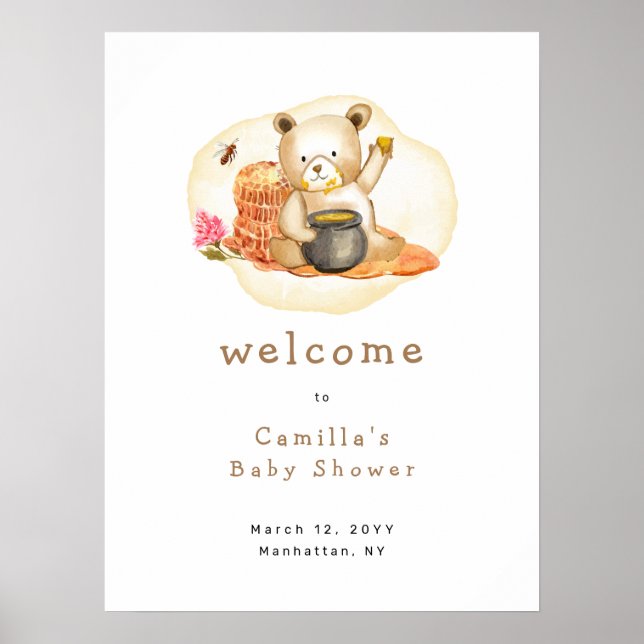 Poster Mama To Bee Teddy Bear Baby shower de miel Bienven (Devant)