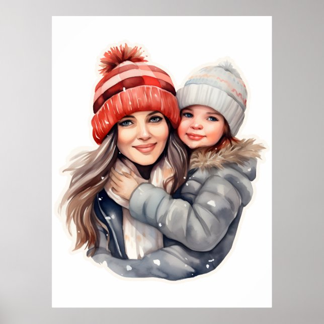 Poster Maman avec sa fille mode hiver (Devant)