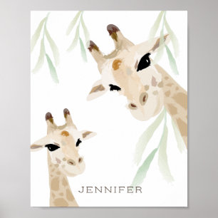 Poster Maman & Baby Giraffe Aquarelle Nursery Art