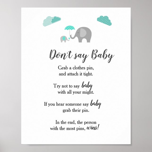 Poster Maman bébé éléphant avec nuages ne pas dire bébé (Devant)