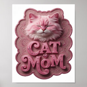 Poster Maman chat rose ludique