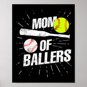 Poster Maman De Ballers Drôle Baseball Softball Jeu Mère