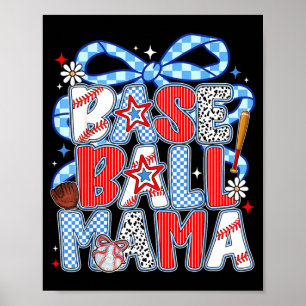 Poster Maman de baseball Coquette Nœud Groovy Filles de j
