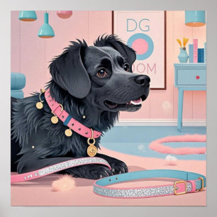 Poster Maman de chien mignon rose bleu brillant