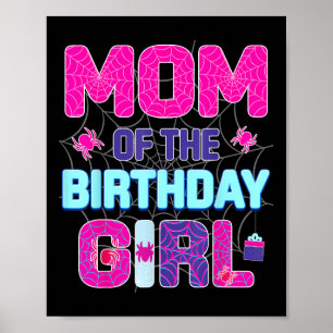 Poster Maman de la fille d'anniversaire Cute Spider Famil