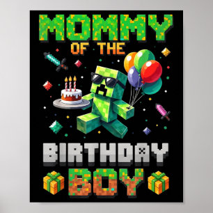 Poster Maman De L'Anniversaire Boy Party Vidéo Gamer Pixe