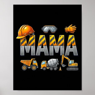 Poster Maman drôle excavatrice de construction enfants ap