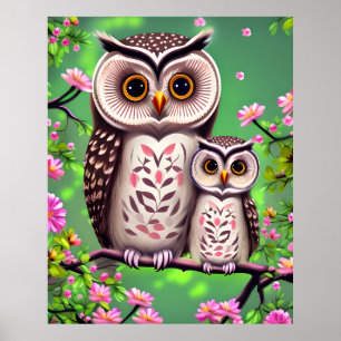 Poster Maman et Baby Owl