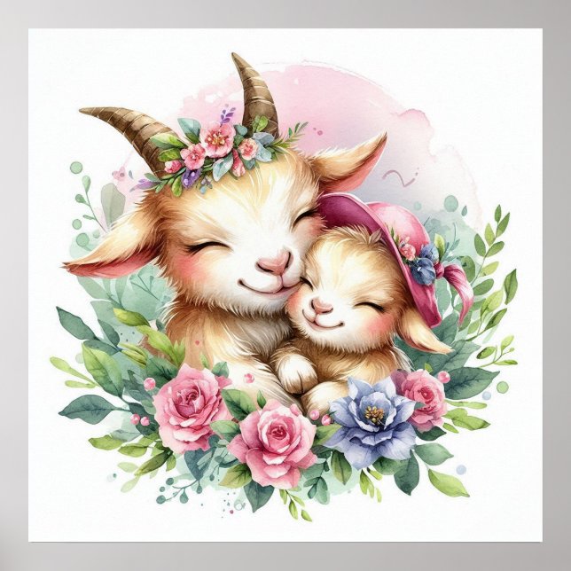 Poster Maman et bébé chèvre (Devant)