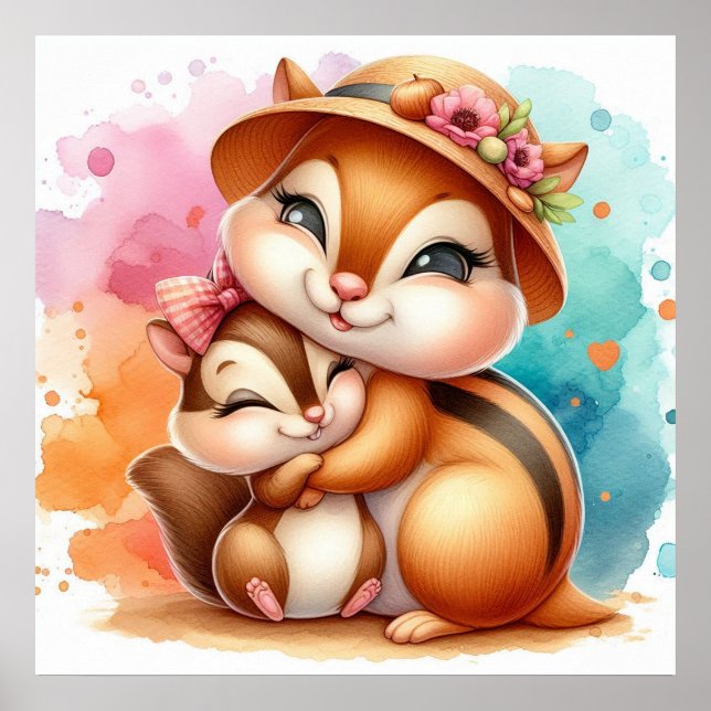 Poster Maman et bébé Chipmunk (Devant)
