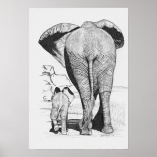 Poster Maman et bébé éléphant