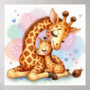 Poster Maman et bébé girafe