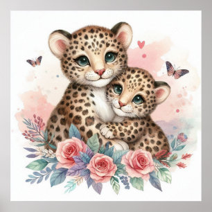 Poster Maman et bébé léopard 
