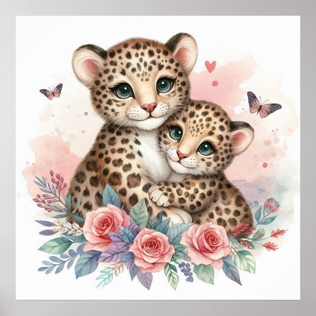 Poster Maman et bébé léopard  (Devant)